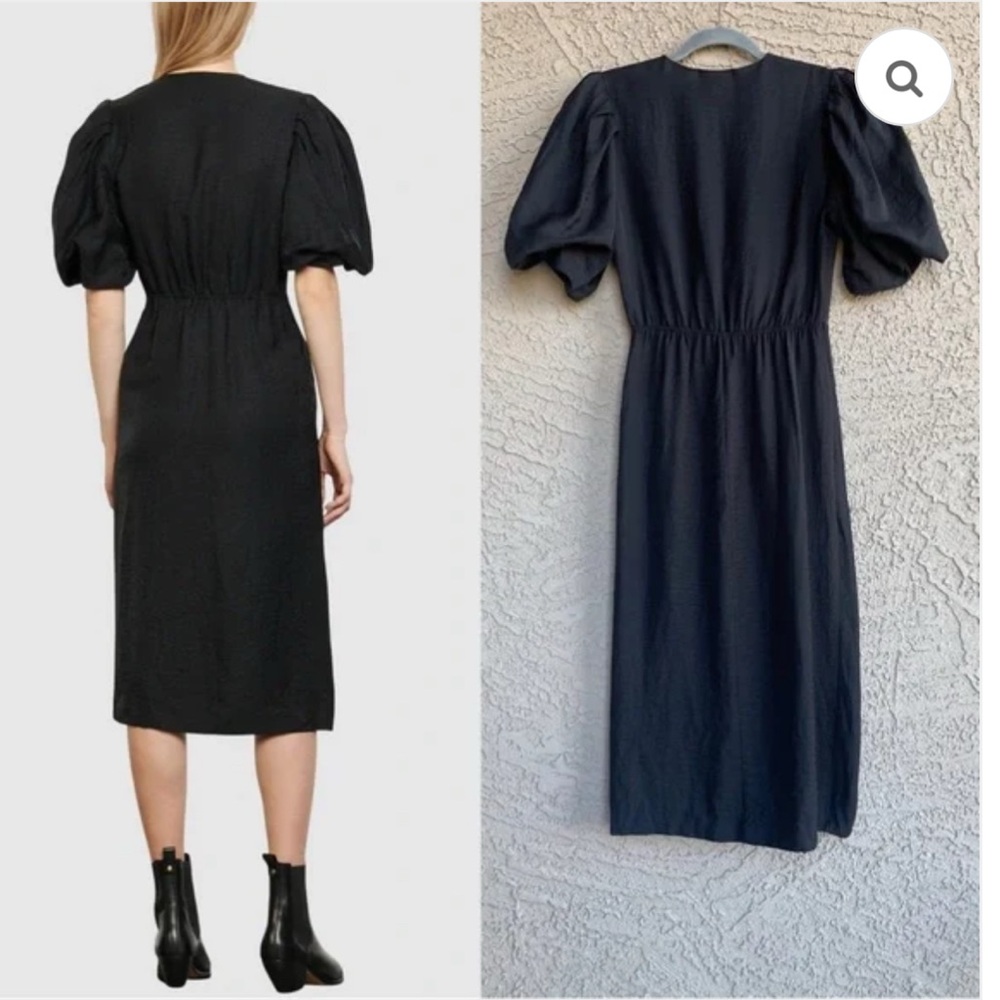 Sandro Black Midi Dress with Puff Sleeves - Picture 3 of 6